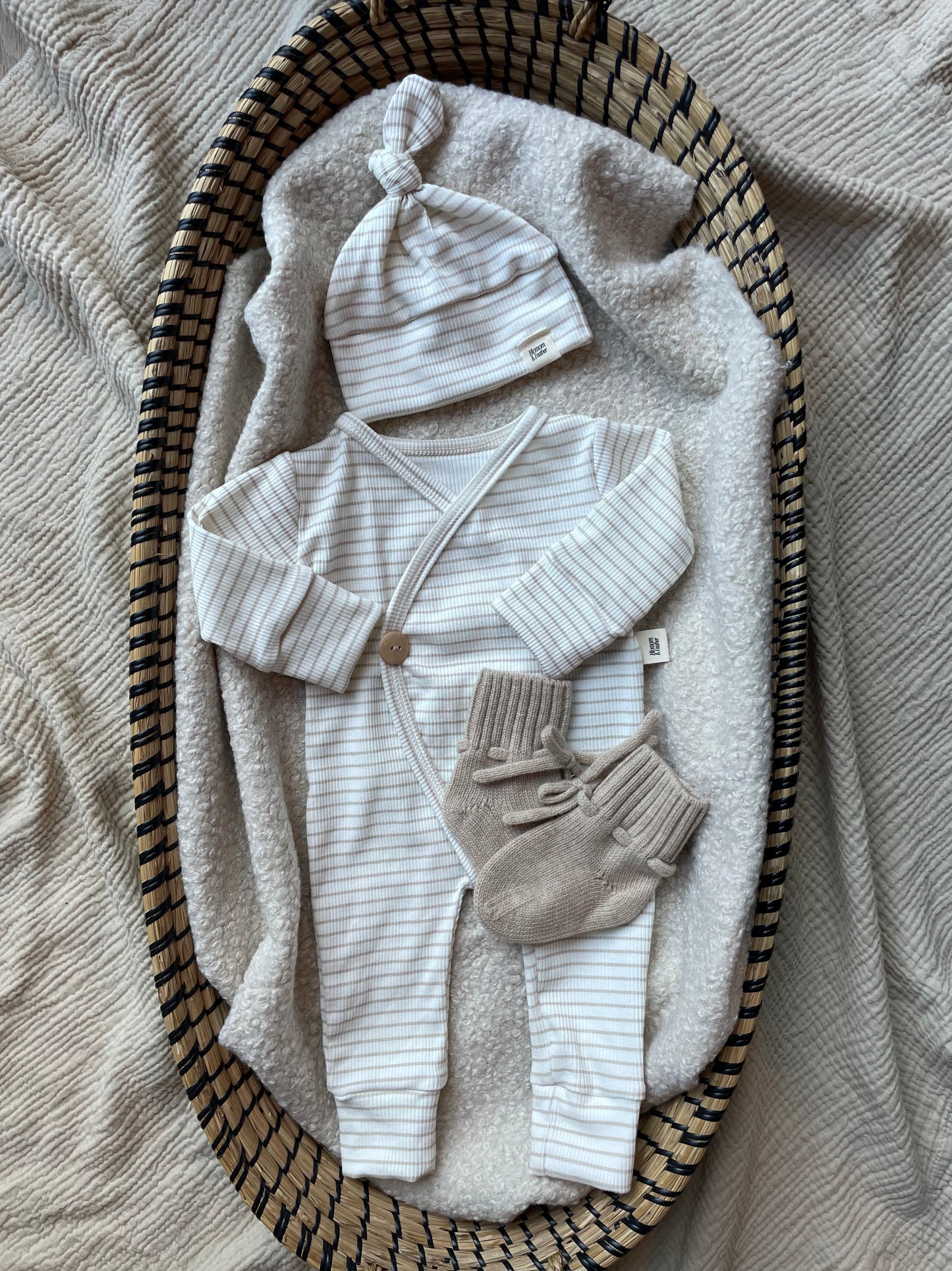 Grenouillère côtelée | Rayures | Beige clair