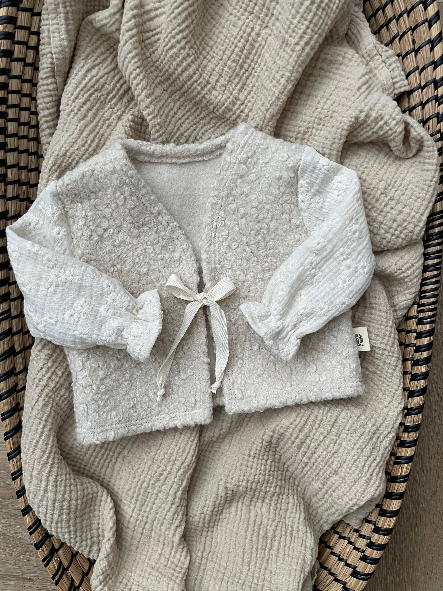 Teddy Gilet | Broderie | Beige kiezel