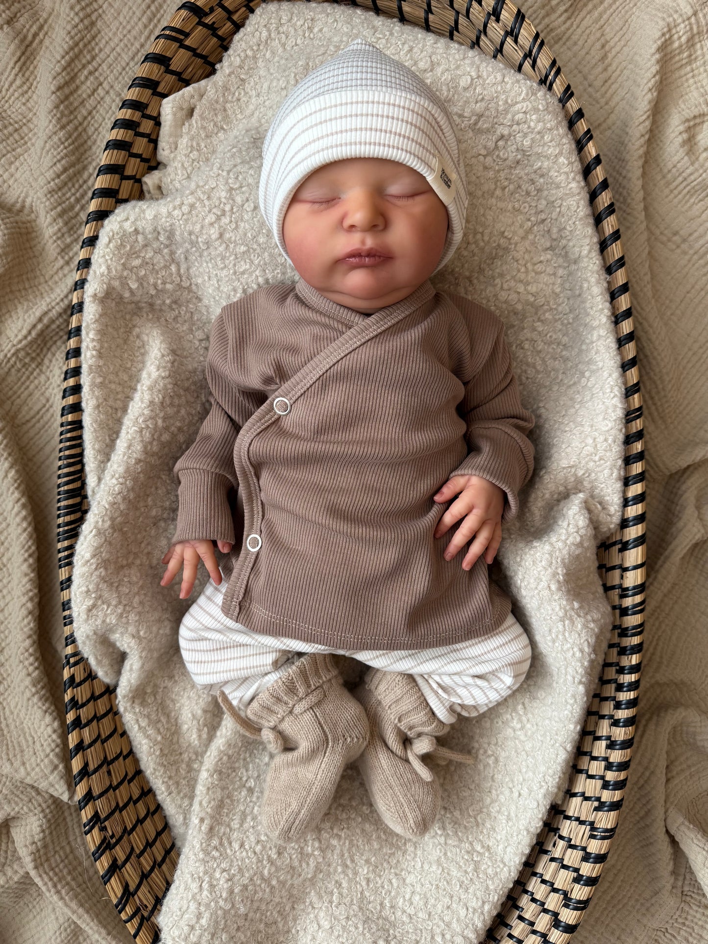 Broekje rib | Beige streepjes