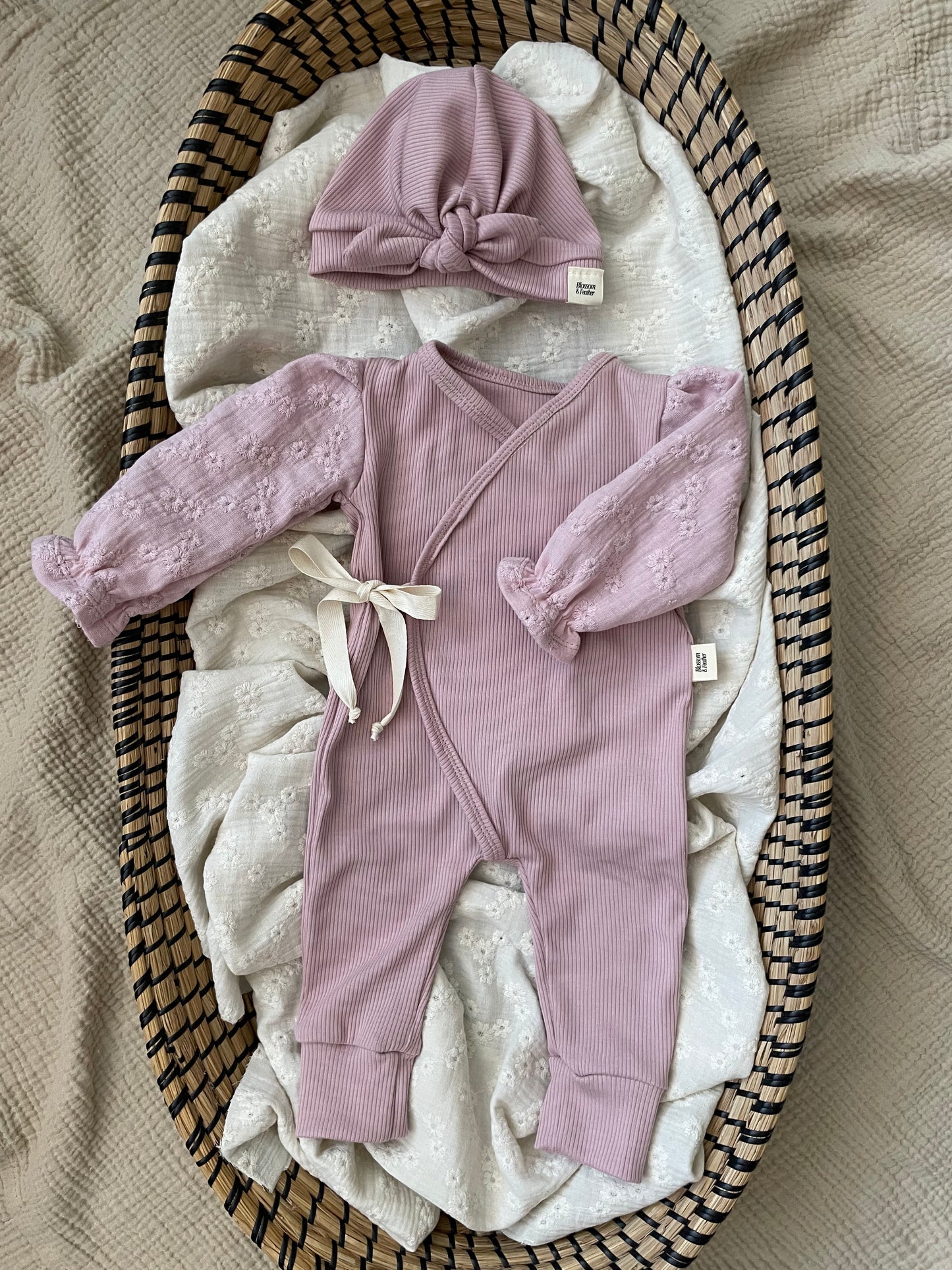 Grenouillère côtelée | Vieux rose | Broderie