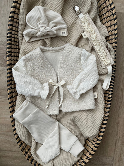 Teddy Gilet | Broderie | Beige kiezel