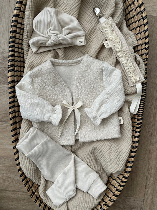 Teddy Gilet | Broderie | Beige kiezel