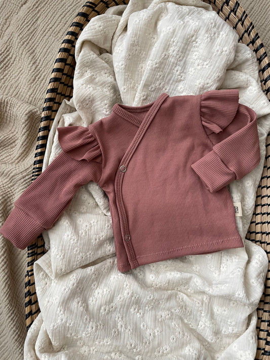 Overslagshirtje rib | Klei roze | Ruffle
