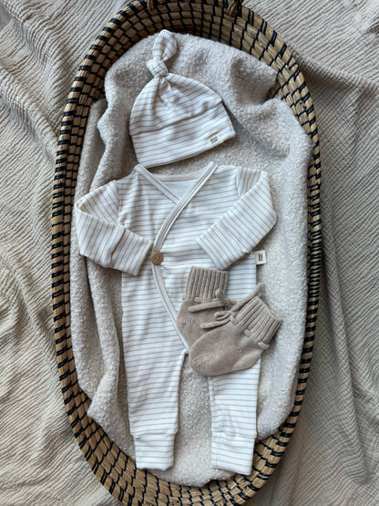 Grenouillère côtelée | Rayures | Beige clair