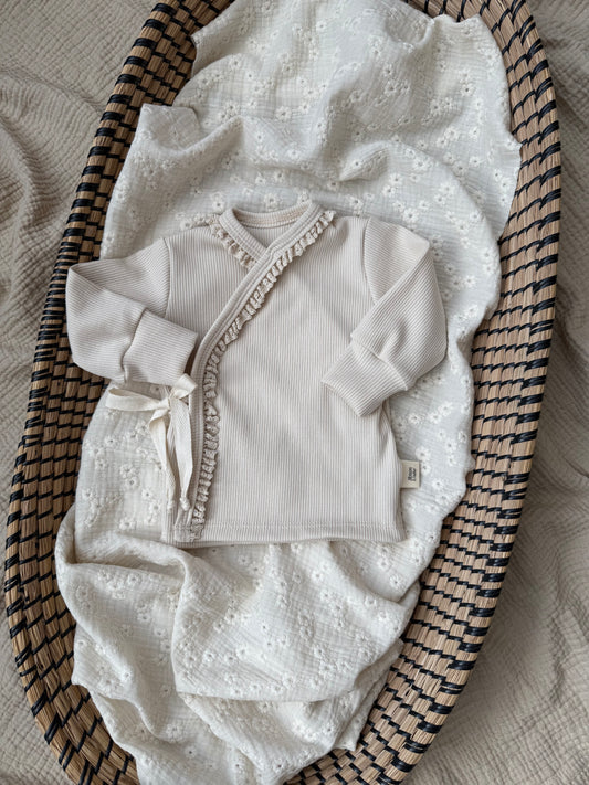 Wrap shirt rib | Cream | Lace