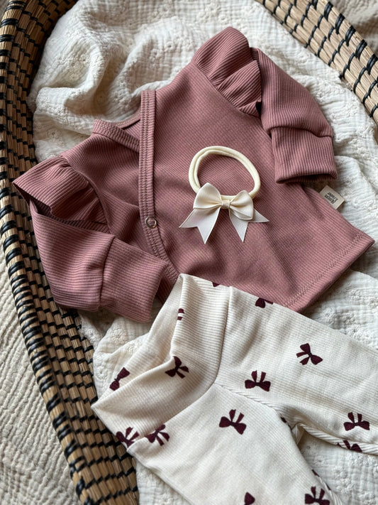 Cache-cœur Argile rose | avec ou sans volant | Côtelé