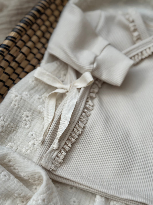 Wrap shirt rib | Cream | Lace