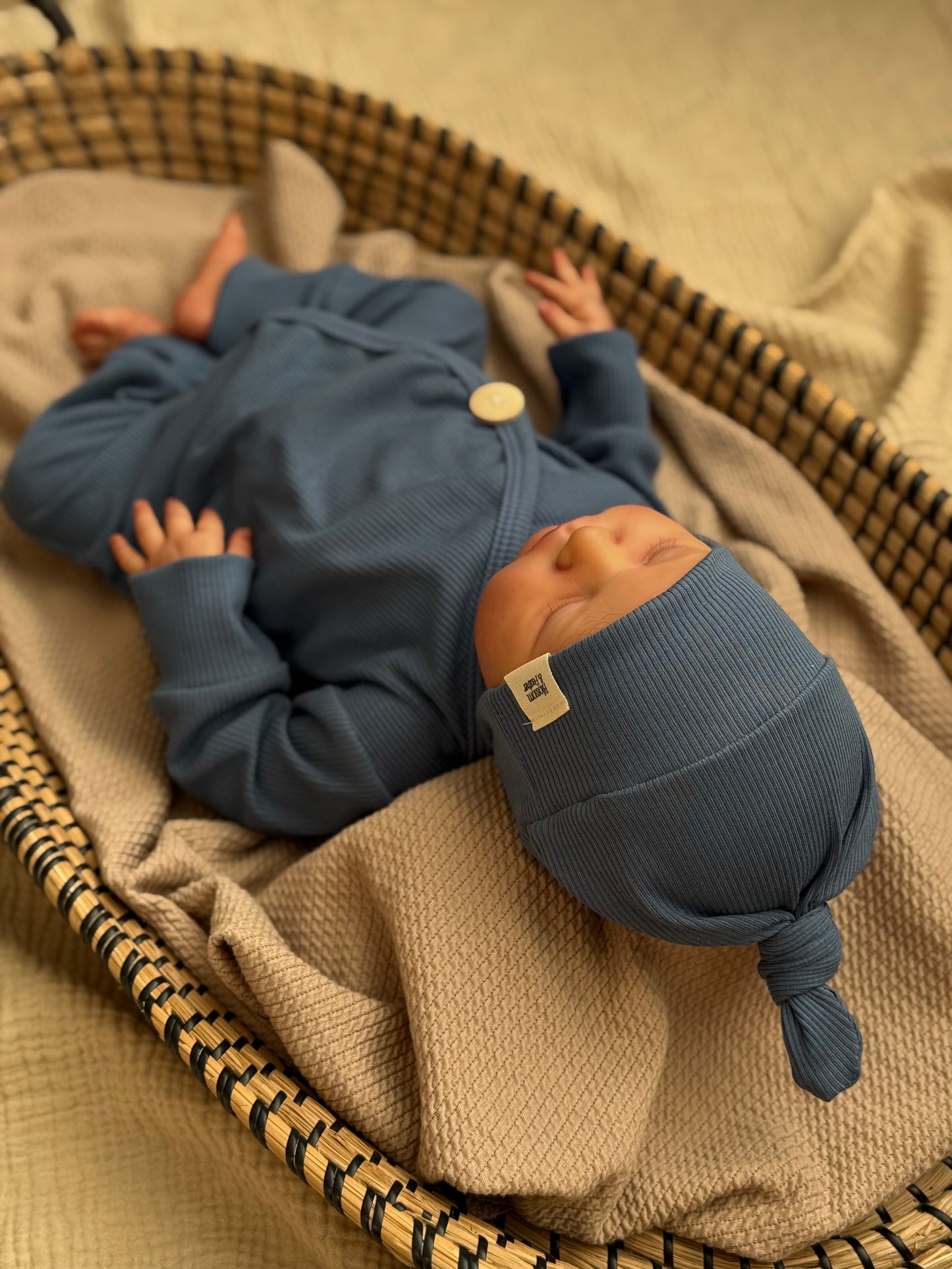 Knoopmutsje rib | Jeansblauw