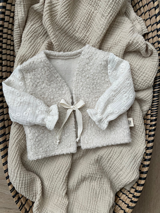 Teddy Gilet | Broderie | Beige kiezel