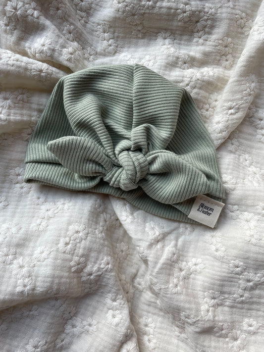 Turban mutsje rib | Dusty groen