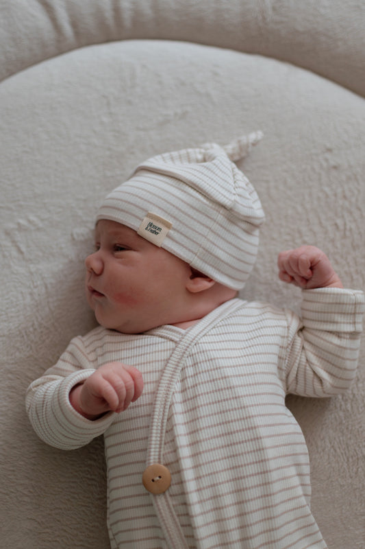 Knoopmutsje rib | Streepjes | Licht beige