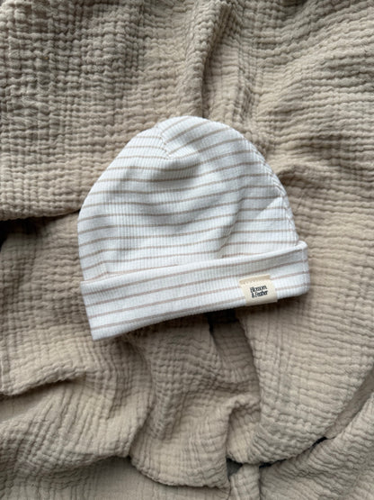 Beanie rib | Beige streepjes