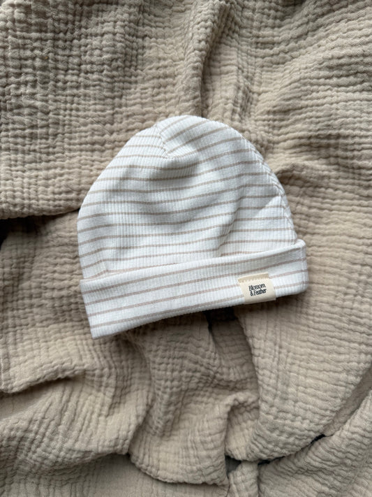 Beanie rib | Beige streepjes