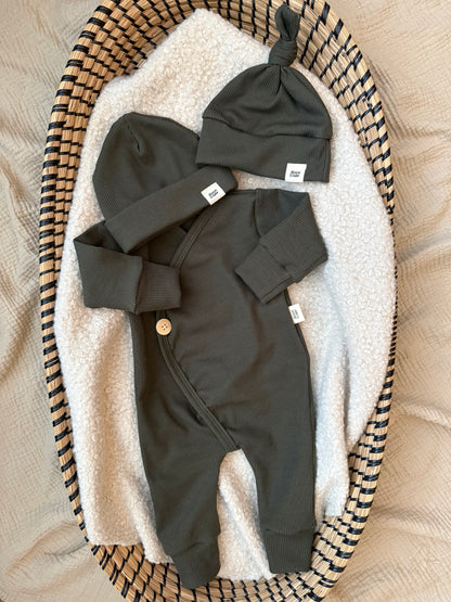 Ribbed playsuit | Army green
