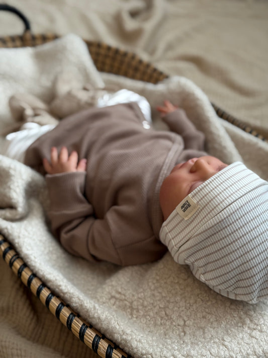Beanie rib | Beige streepjes