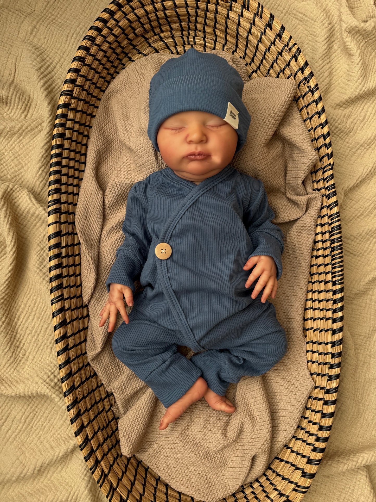 Ribbed playsuit | Jeans blue