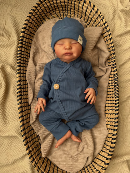 Ribbed playsuit | Jeans blue