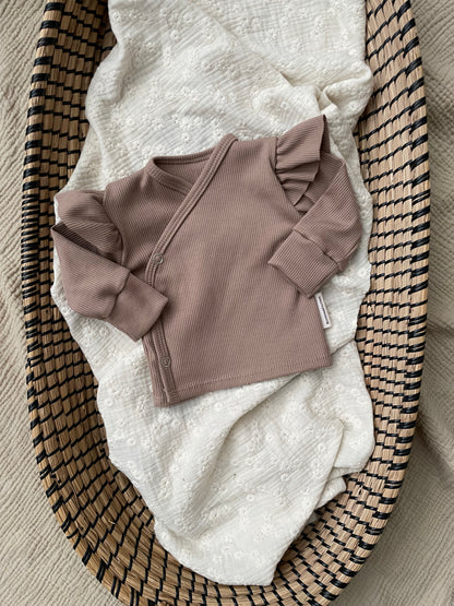 Wrap shirt rib | Taupe | Ruffle