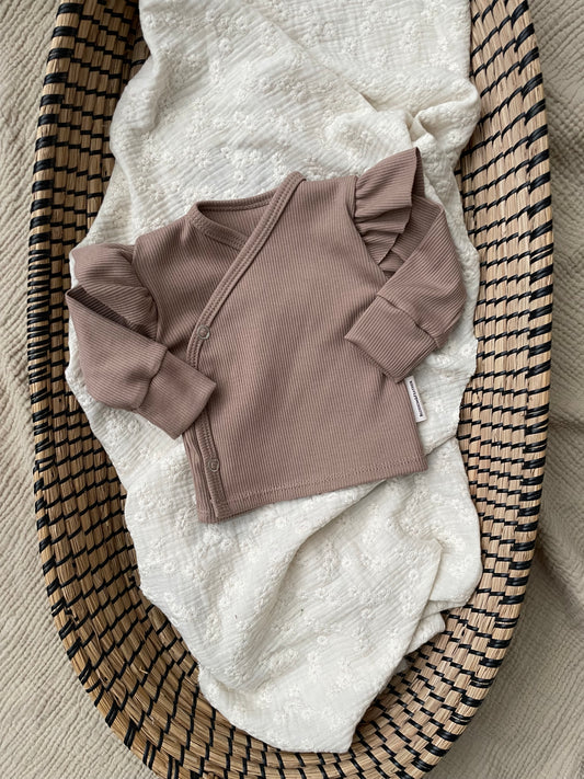 Overslagshirtje rib | Taupe | Ruffle