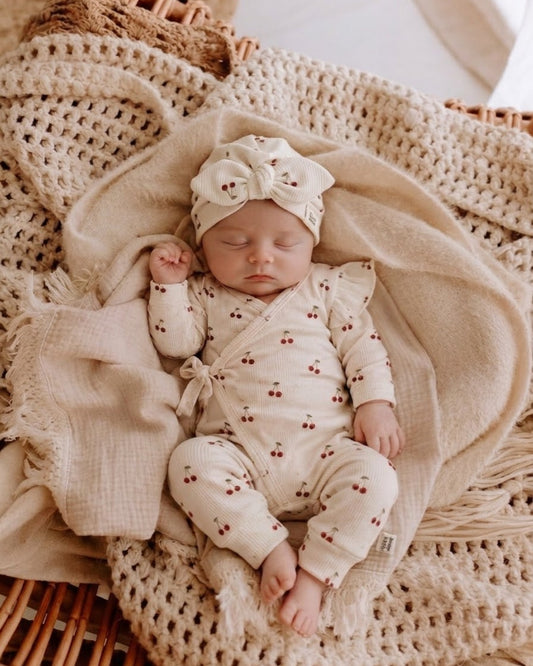 Ribbed romper | With or without ruffle | Cherries image 1 - Blossom & Feather