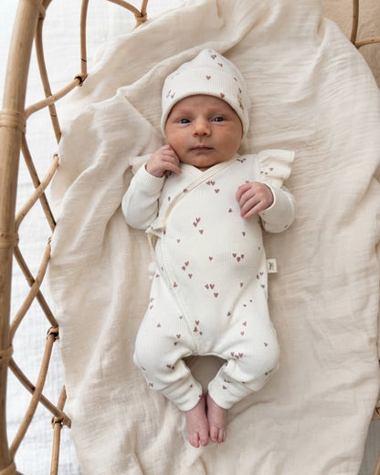 Ribbed romper | With or without ruffle | Clay pink hearts image 3 - Blossom & Feather
