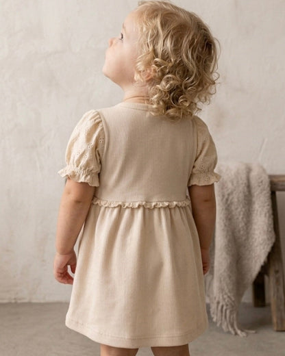 Jurkje rib | Crème | Broderie pofmouwtjes | Kant afbeelding 1 - Blossom & Feather