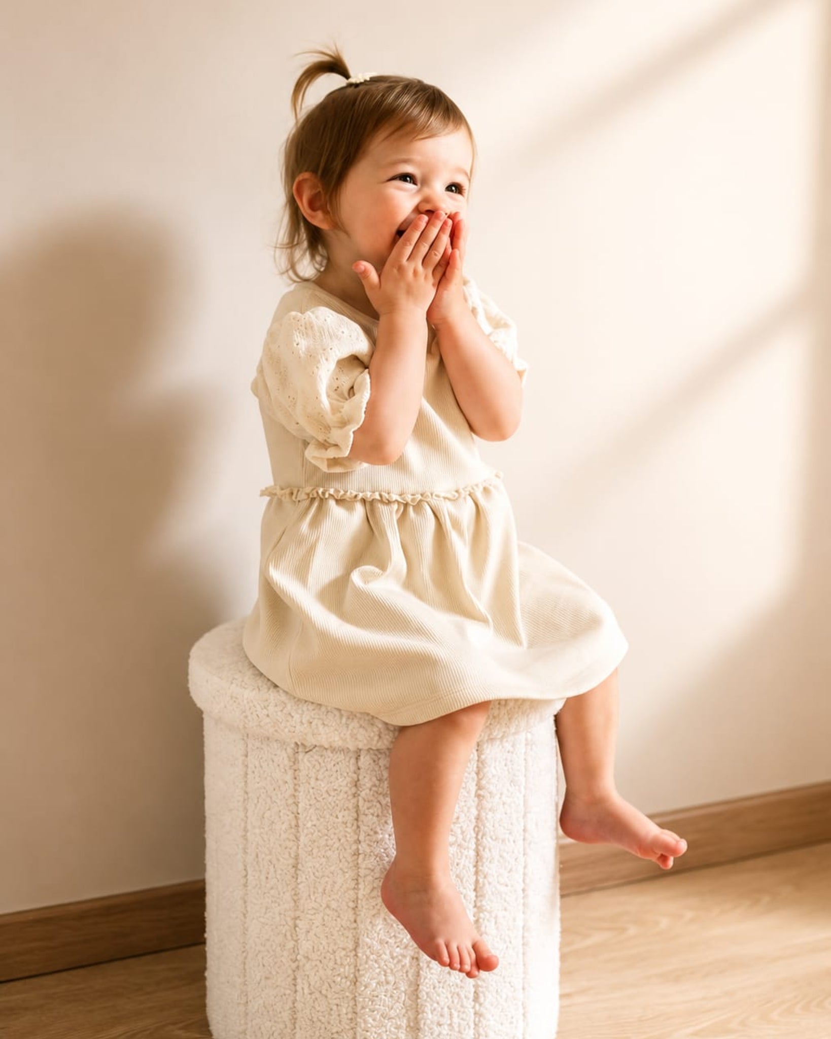 Jurkje rib | Crème | Broderie pofmouwtjes | Kant afbeelding 1 - Blossom & Feather