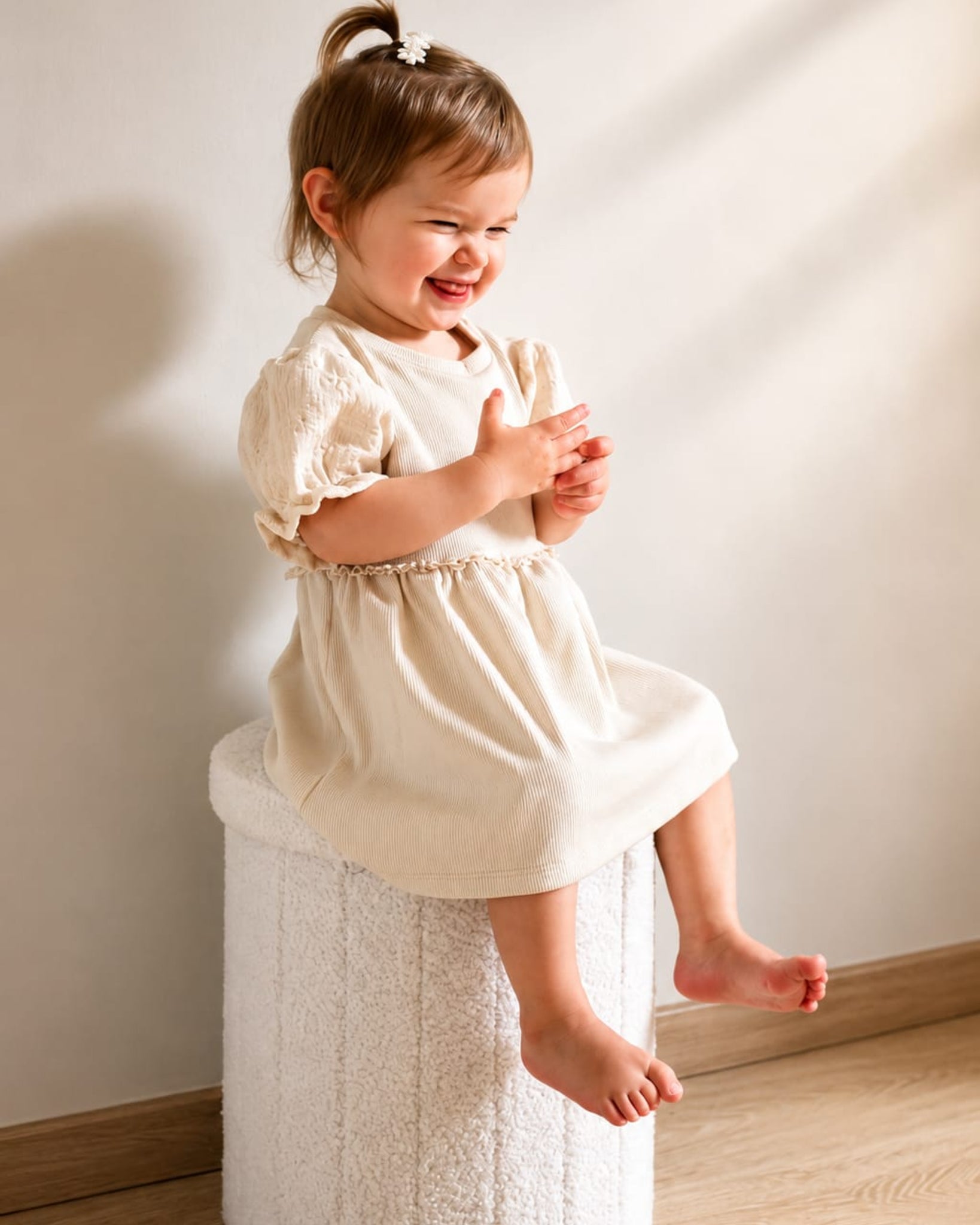 Jurkje rib | Crème | Broderie pofmouwtjes | Kant afbeelding 5 - Blossom & Feather