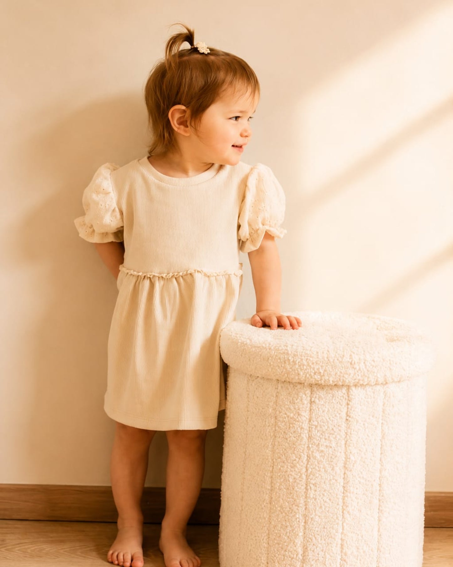 Jurkje rib | Crème | Broderie pofmouwtjes | Kant afbeelding 6 - Blossom & Feather