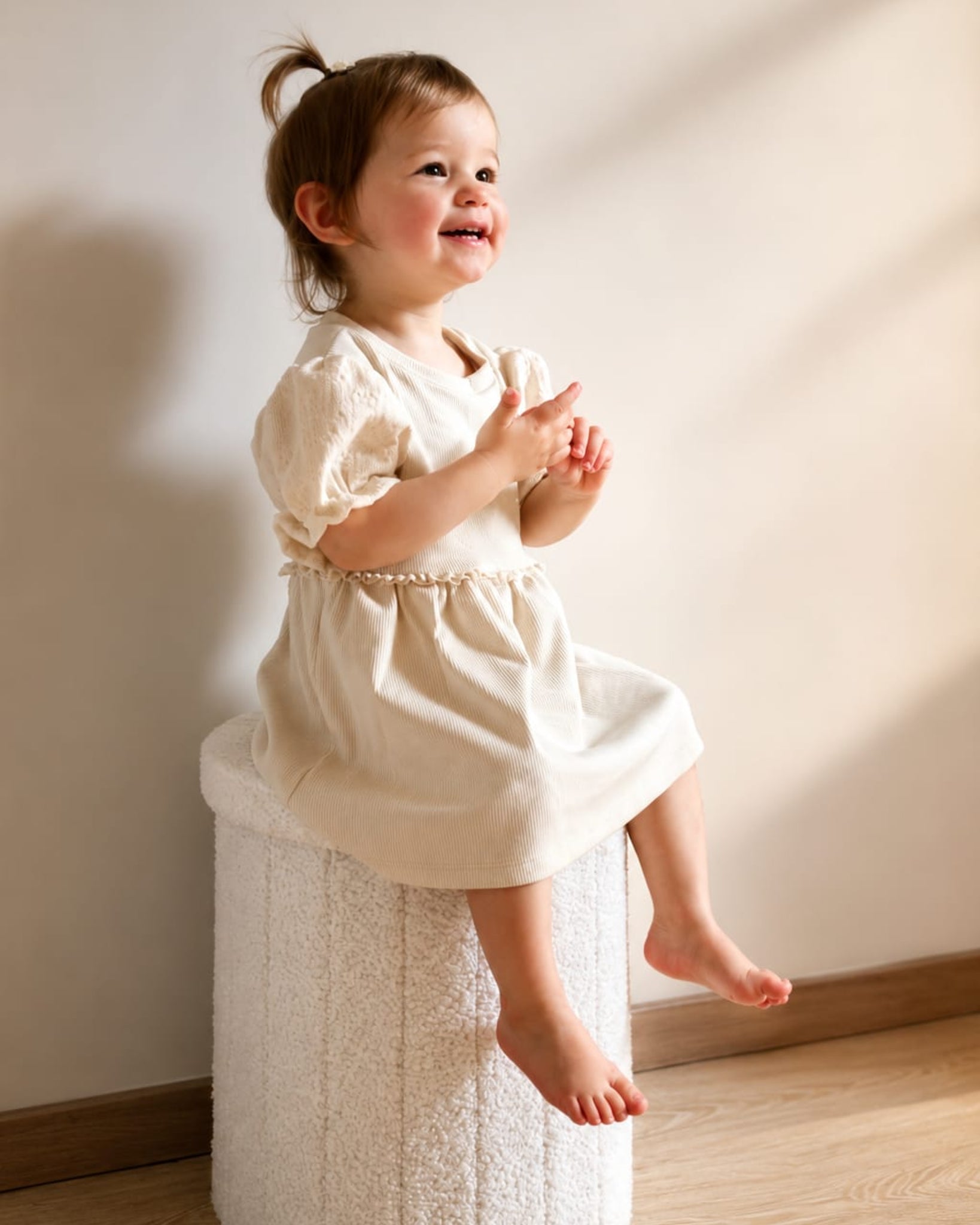 Jurkje rib | Crème | Broderie pofmouwtjes | Kant afbeelding 8 - Blossom & Feather
