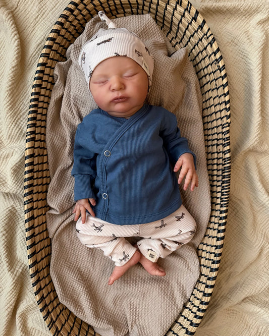 Overslagshirtje rib | Jeansblauw afbeelding 1 - Blossom & Feather