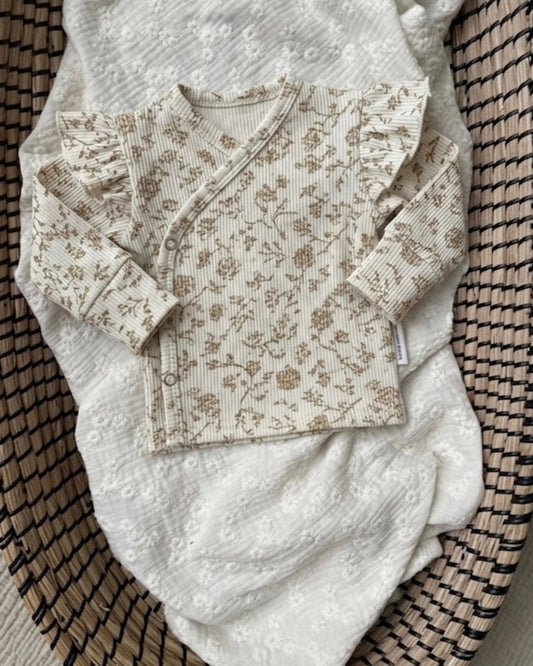 Overslagshirtje rib | Met of zonder ruffle | Vintage bloem - Blossom & Feather