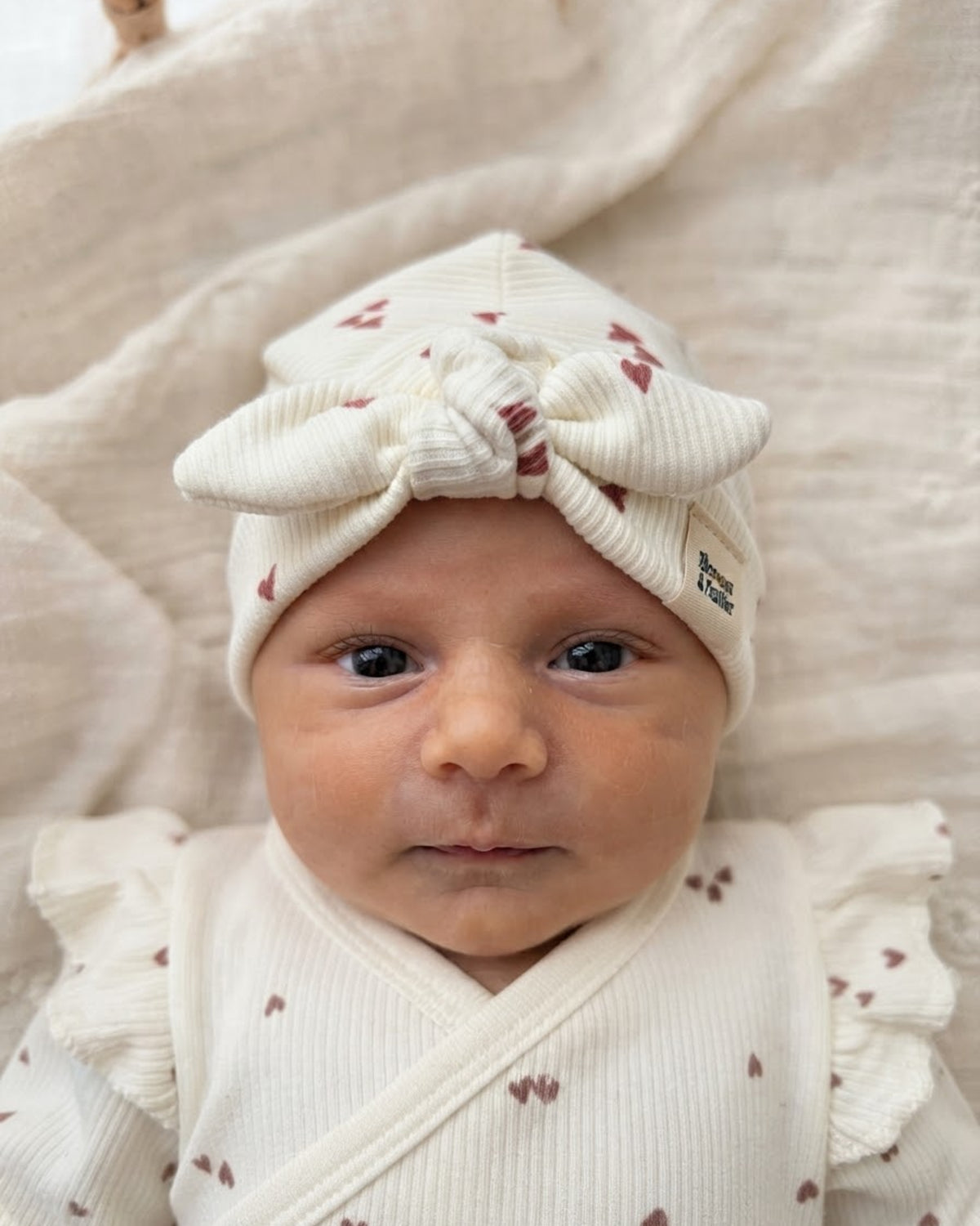 Ribbed turban hat | Clay pink hearts - Blossom & Feather